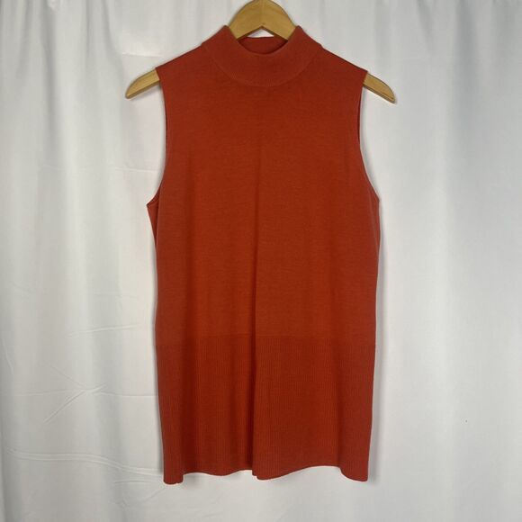 Doncaster Sweaters - Doncaster Womens Size Large 100% Wool Orange Mock Neck Sleeveless Sweater